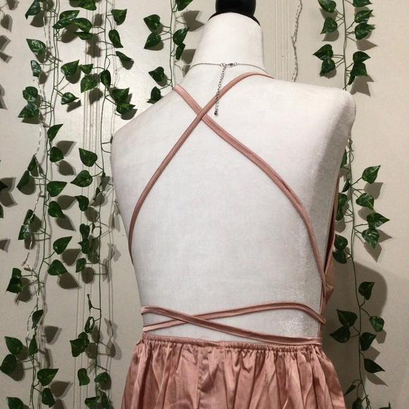 Pink Floor Length / Maxi Gown with Side Slit & Deep V Neckline - Picture 4 of 6